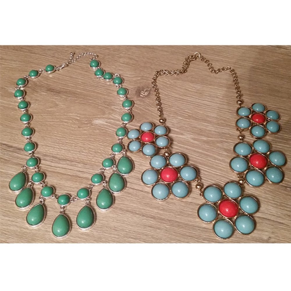 Bundle lot 2 acrylic pastel necklaces colorful pop of color costume statement.